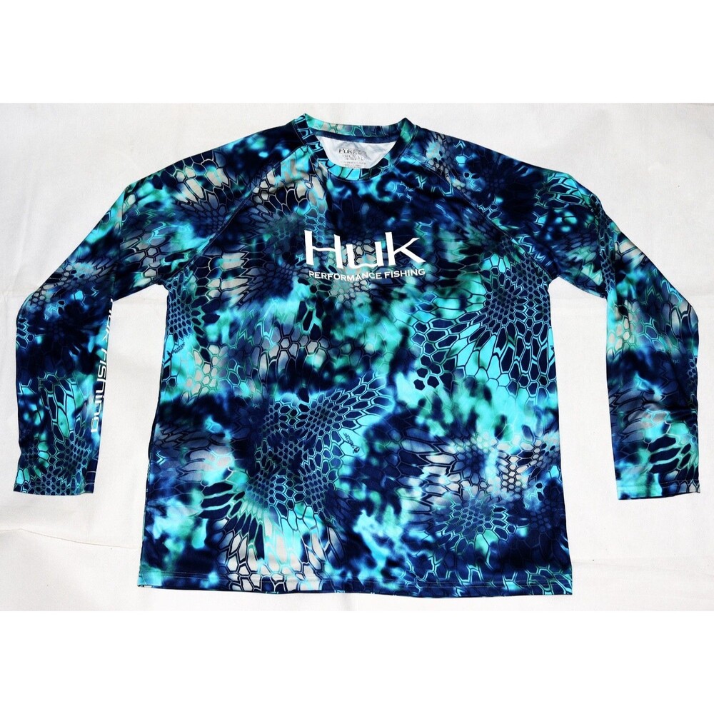 Huk Performance Fabrics Men's Long Sleeve Crew Neck Fishing Scales Shirt Size XL